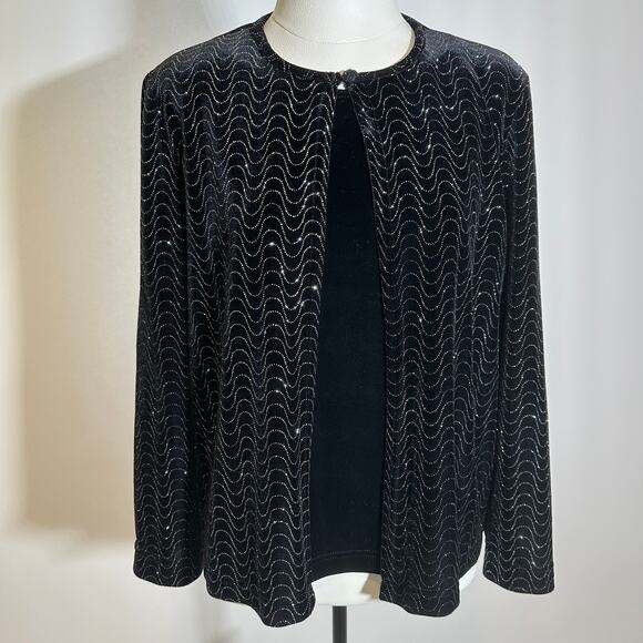 Vintage N Touch Black Velvet Metallic Sparkle Cardigan Top Womens Petite Size PS - Picture 1 of 9